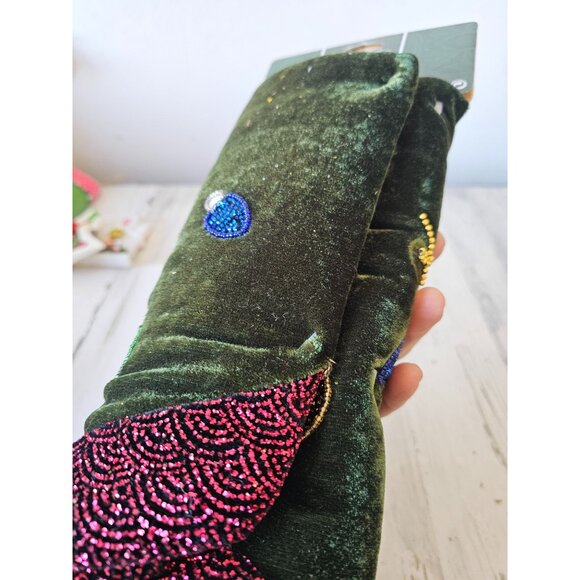 Santa's best mini tree skirt beaded lights red green velvet unique well made new - Picture 6 of 8